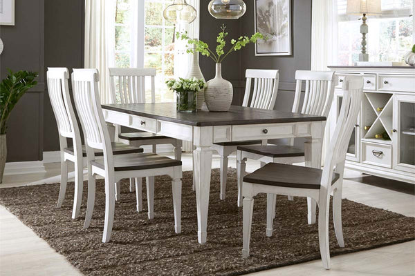 Harper Vintage White With Charcoal Top 7 Piece Rectangular Leg Table Dining Set