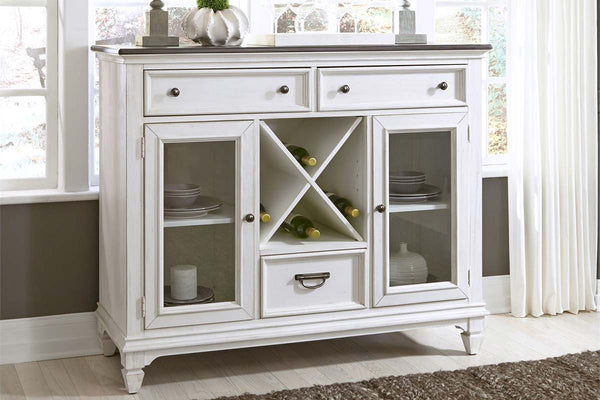Harper Vintage White With Charcoal Top Glass Door Storage Buffet