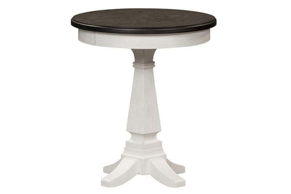 Harper Traditional Round White Chair Side Table With Pedestal Base And Charcoal Top