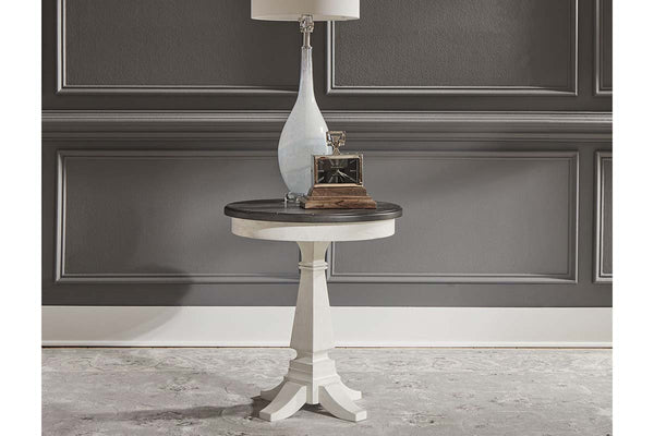 Harper Traditional Round White Chair Side Table With Pedestal Base And Charcoal Top
