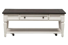 Harper Traditional Single Drawer White Cocktail Table With Lower Shelf And Charcoal Top