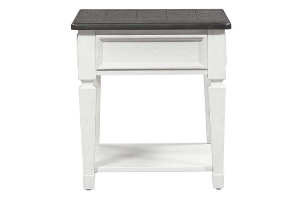 Harper Traditional Single Drawer White End Table With Lower Shelf And Charcoal Top