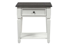 Harper Traditional Single Drawer White End Table With Lower Shelf And Charcoal Top