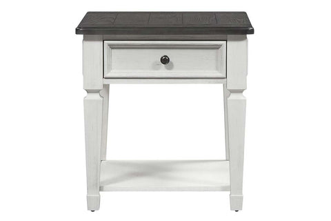 Harper Traditional Single Drawer White End Table With Lower Shelf And Charcoal Top