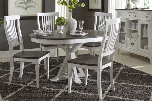 Harper Vintage White With Charcoal Top 5 Piece Round Oval Pedestal Dining Set