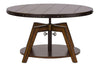 Image of Harwood Rustic Russet Brown Round Motion Top Coffee Table With Metal Accents