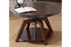 Image of Harwood Rustic Russet Brown Round Motion Top Coffee Table With Metal Accents