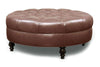 Image of Ives medium and large round tufted ottoman measures either W38" round or W48" round x H20.5" with sturdy hardwood frame