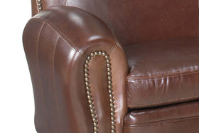 Jonathan Leather Tight Camelback Loveseat With Nail Head Trim