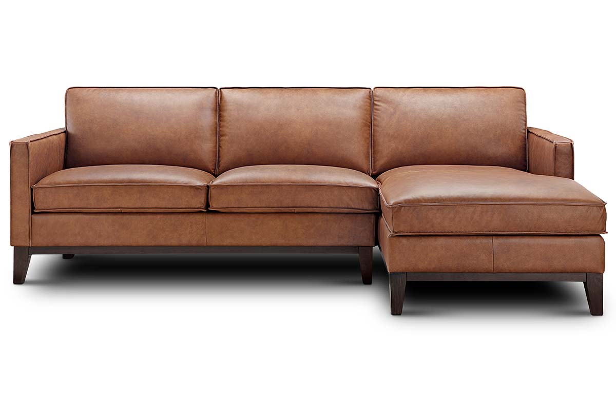 Kellan Quick Ship Two Piece Small Chaise Leather Sectional Sofa