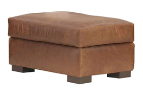 Harrison Leather Top Stitched Footstool Ottoman