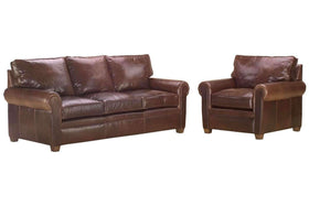 Leather Furniture Rockefeller "Designer Style" Traditional Leather Queen Sleeper Sofa Set