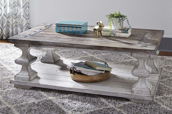 Lucca II Spanish Style Whitewashed Cocktail Table With Lower Storage Shelf