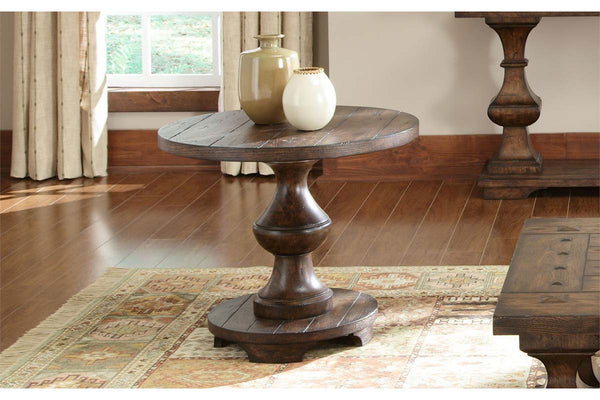 Lucca I Kona Brown Spanish Style Round End Table With Pedestal Base