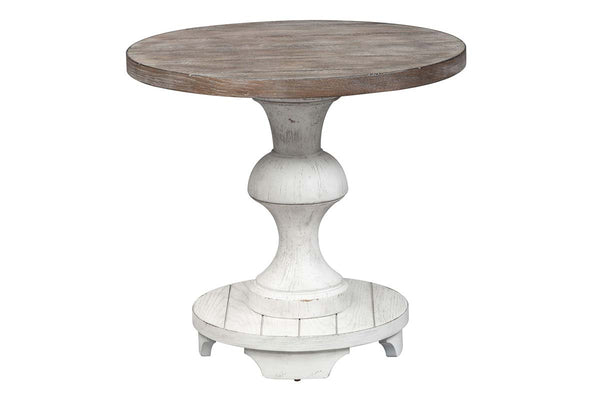 Lucca II Spanish Style Whitewashed Round End Table