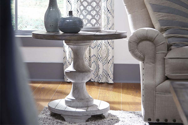 Lucca II Spanish Style Whitewashed Round End Table