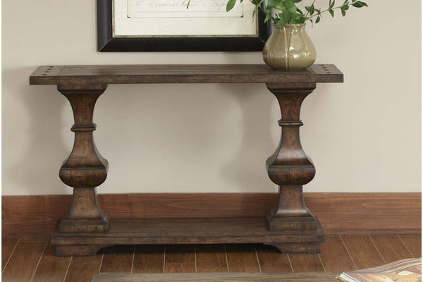Lucca I Kona Brown Spanish Style Sofa Table With Lower Storage Shelf