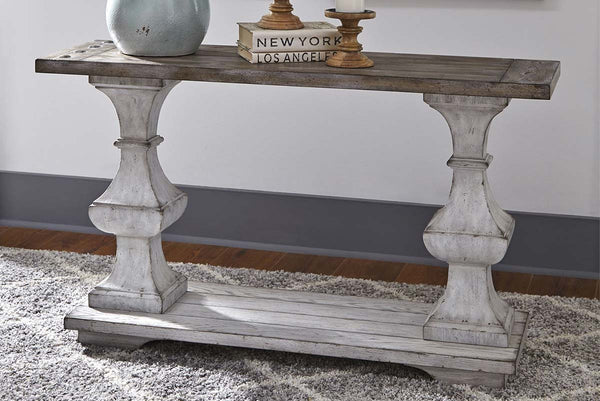 Lucca II Spanish Style Whitewashed Sofa Table With Lower Storage Shelf