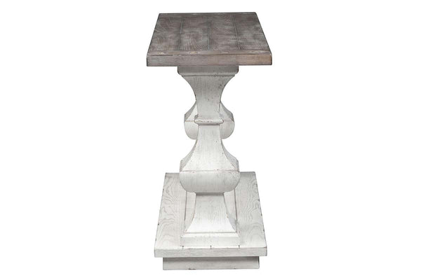 Lucca II Spanish Style Whitewashed Sofa Table With Lower Storage Shelf