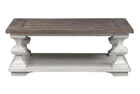 Lucca II Spanish Style Whitewashed Cocktail Table With Lower Storage Shelf