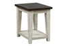 Image of Lyndhurst Chair Side Table With Distressed White Wood Base And Weathered Bark Plank Top