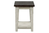 Image of Lyndhurst Chair Side Table With Distressed White Wood Base And Weathered Bark Plank Top