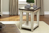 Image of Lyndhurst Chair Side Table With Distressed White Wood Base And Weathered Bark Plank Top