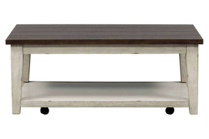 Lyndhurst Rectangular Weathered White Base With Plank Top Coffee Table