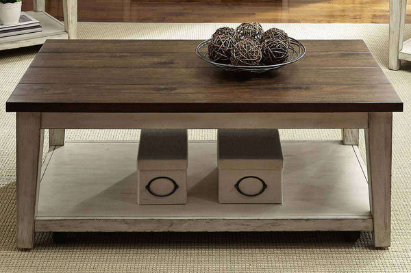Lyndhurst Rectangular Weathered White Base With Plank Top Coffee Table