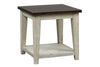 Image of Lyndhurst Square End Table With Distressed White Wood Base And Weathered Bark Plank Top