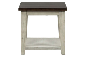 Lyndhurst Square End Table With Distressed White Wood Base And Weathered Bark Plank Top