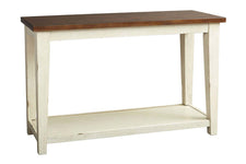 Lyndhurst Sofa Table With Distressed White Wood Base And Weathered Bark Plank Top