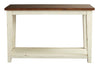Image of Lyndhurst Sofa Table With Distressed White Wood Base And Weathered Bark Plank Top