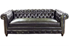 Manchester 88 Inch Leather Button Tufted Chesterfield Bench Seat Sofa