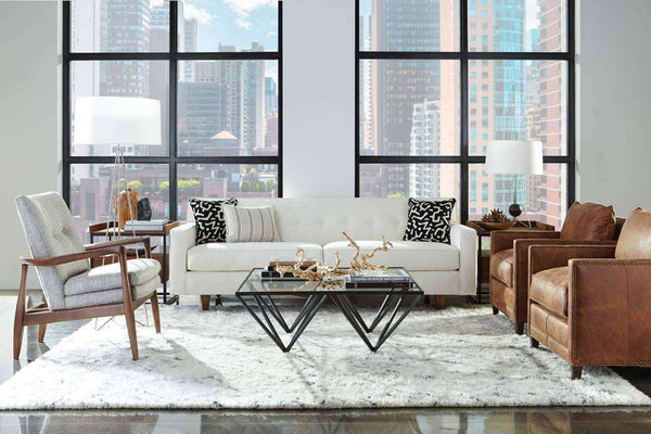 Margo II 80 Inch Mid Century Modern Button Back Track Arm Fabric Sofa