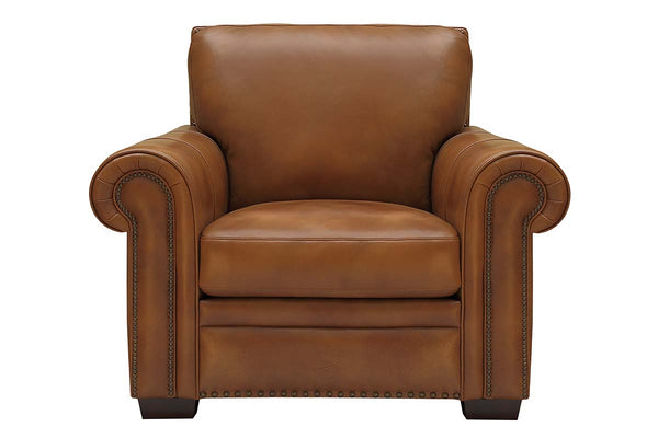 Marshall Quick Ship Traditional Rolled Arm Leather Club Chair With Nailheads