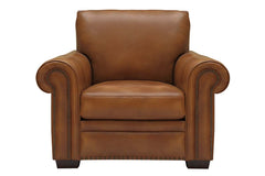 Marshall Quick Ship Leather Traditional Rolled Arm Club Chair With Nailheads