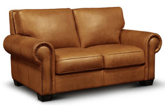 Marshall Traditional Leather Rolled Arm Loveseat With Nailheads