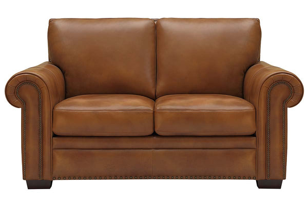 Marshall "Quick Ship" Traditional Leather Rolled Arm Loveseat With Nailheads
