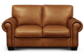 Marshall Traditional Leather Rolled Arm Loveseat With Nailheads