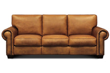 Marshall 92 Inch Traditional Leather Roll Arm Sofa With Nailheads