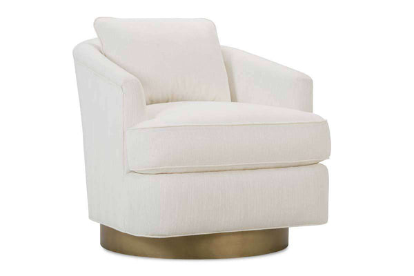 Misty Designer Style Fabric Swivel Chair With Aged Brass Metal Base