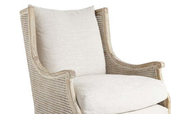 Newberry White Wash "Quick Ship" Natural Fabric Accent Chair With Decorative Cane / Wood Base