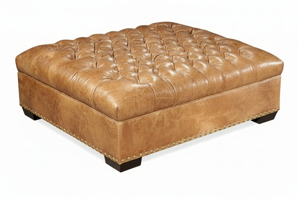 Anderson Large Button Tufted Square Chesterfield Leather Ottoman