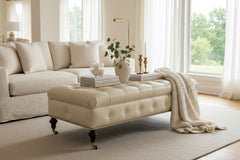 Belport 67 Inch Long Deep Button Tufted Leather Coffee Table Bench