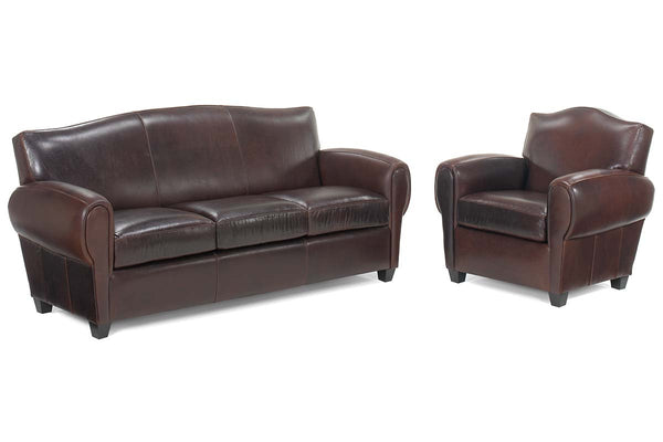 Parisian "Designer Style" Leather Sofa & Recliner Set