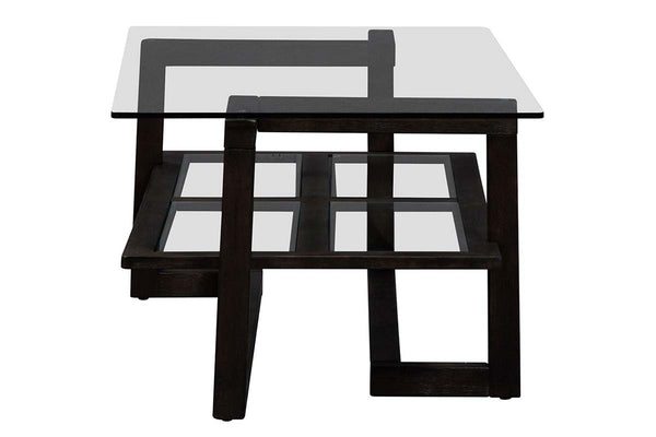 Parson Contemporary Rectangular Geometric Base Coffee Table With Glass Top And Shelf
