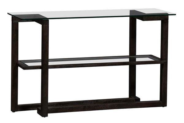 Parson Contemporary Rectangular Geometric Base Sofa Table With Glass Top And Shelf