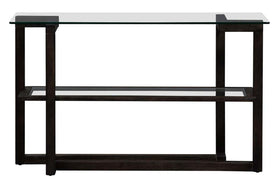 Parson Contemporary Rectangular Geometric Base Sofa Table With Glass Top And Shelf