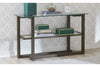 Image of Parson Contemporary Rectangular Geometric Base Sofa Table With Glass Top And Shelf